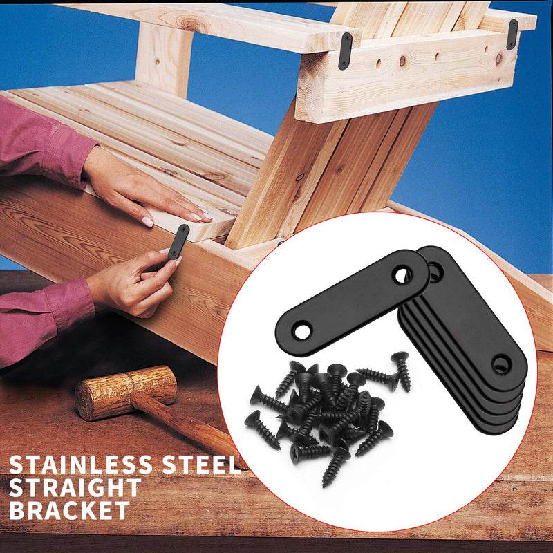  [AUSTRALIA] - Jiozermi 12 Pcs Straight Brace, Flat Brace 2” x 0.6”, Stainless Steel Straight Bracket, Mending Joining Plates for Wood, Board, Bed Frame, Furniture & Shelves, Matte Black Black, 2” x 0.6”, 12 pcs