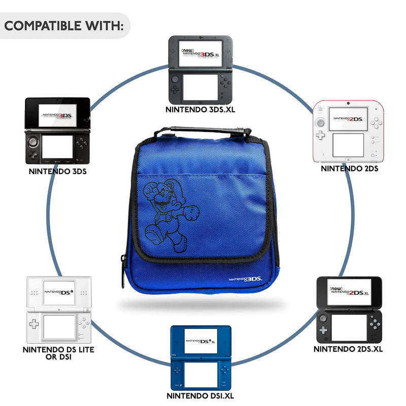  [AUSTRALIA] - Nintendo 3DS Carrying Case Compatible With Nintendo Switch, 2DS, 3DS, 3DS XL, DS, DS XL, DS Light Handle & Shoulder Strap Traveling Carry Case With Hard Zipper Blue Officially licensed