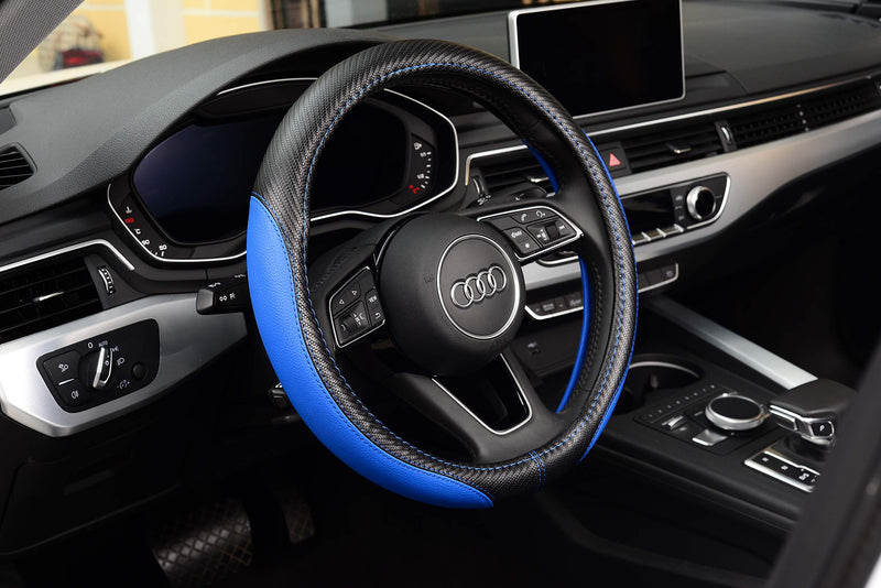  [AUSTRALIA] - Labbyway Universal 15 inch Microfiber Leather Steering Wheel Covers,Anti-Slip,Four Seasons Universal (Blue) Blue