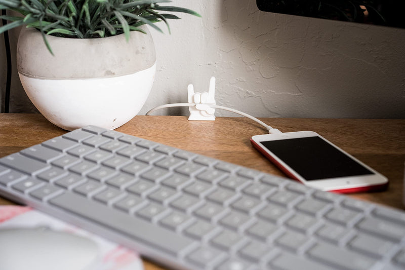  [AUSTRALIA] - 4 Pack Rock and Roll Cable Clips, Cable Management Cord Organizer, Desk Accessories, Cable Organizer, Office Computer Desk Organizer, Electrical Wire Holder, Car Organizer, 4 pcs White Rock On Hands 4 Pcs White Hands