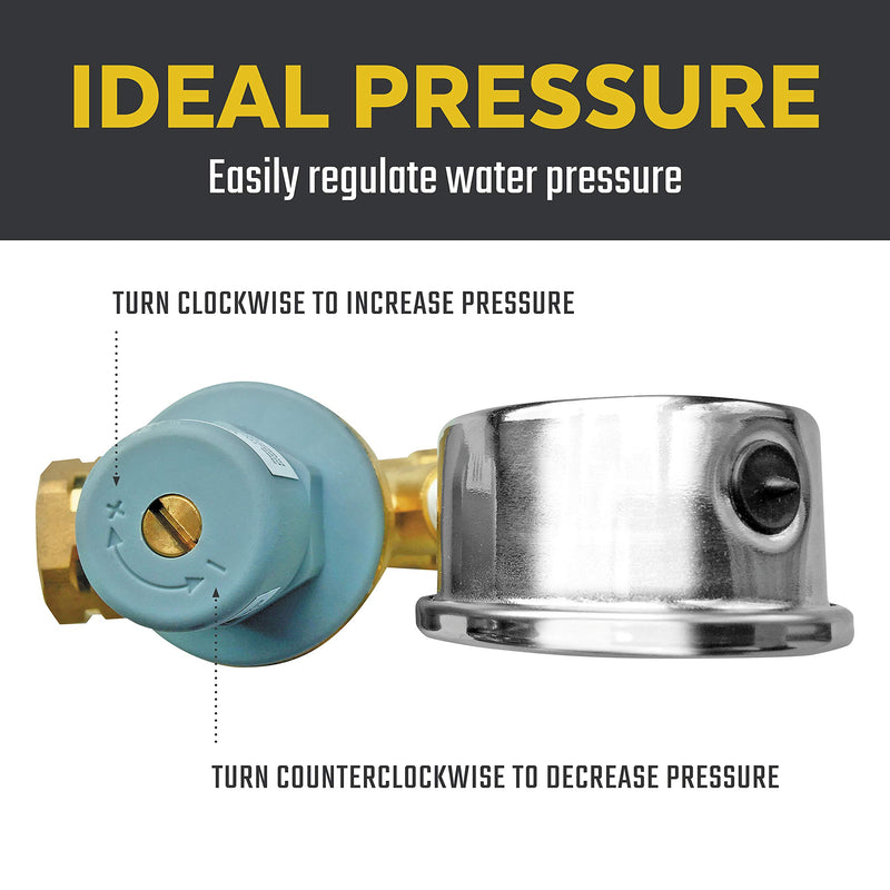  [AUSTRALIA] - Valterra Water Regulator, Lead-Free Brass Adjustable Water Regulator with Pressure Gauge for Camper, Trailer, RV Plumbing System -