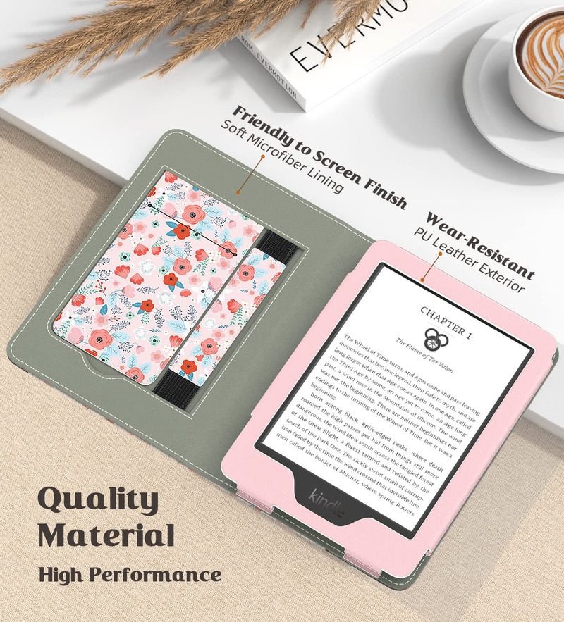  [AUSTRALIA] - MoKo Case Fits All-New 6" Kindle(11th Generation, 2022 Release)/Kindle(10th Gen,2019)/Kindle(8th Gen, 2016), Ultra Lightweight PU Shell Cover with Auto Wake/Sleep for Kindle 2022, Spring Pink