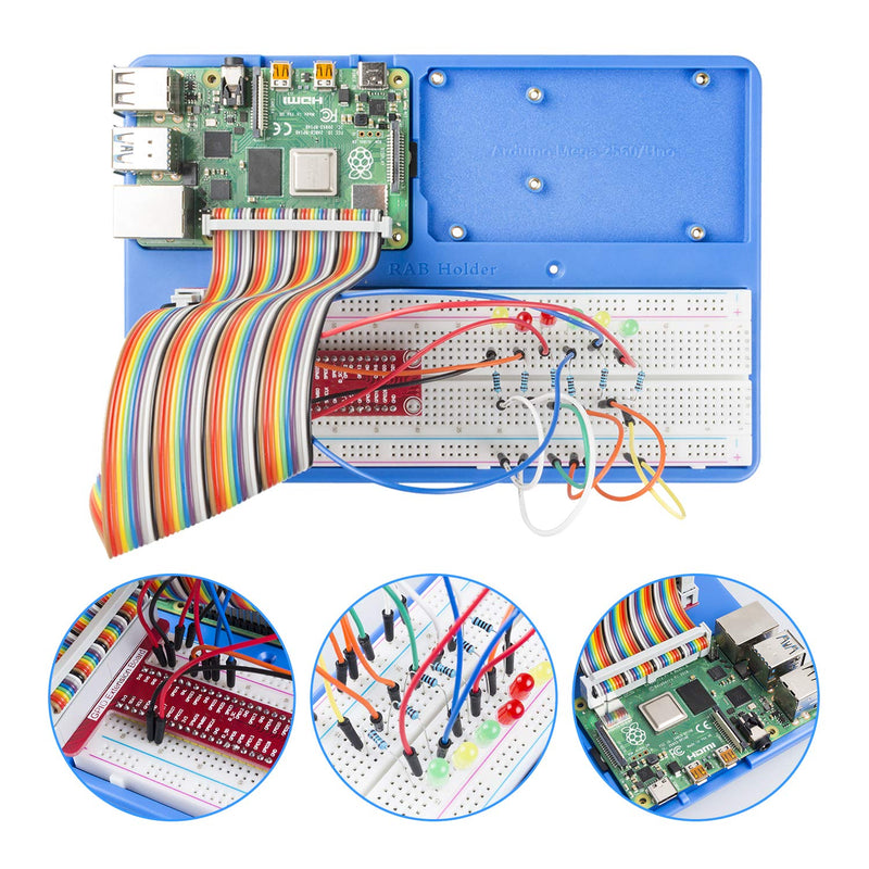  [AUSTRALIA] - SunFounder Raspberry Pi RAB Holder Breadboard Kit with 830 Points solderless Circuit Board Raspberry Pi Holder Compatible with R3, Mega 2560 & Raspberry Pi 4B, 3B+, 3B, 2B and 1B+, A+ Pi4 RAB Holder Kit