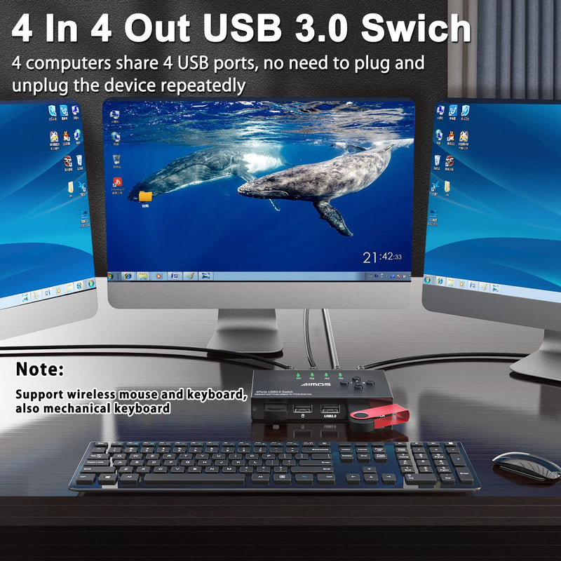  [AUSTRALIA] - USB 3.0 Switch, 4 in 4 Out USB Switcher HUB for 4 Computers Sharing 4 USB Device, Such As Mouse, Keyboard, Scanner, Printer