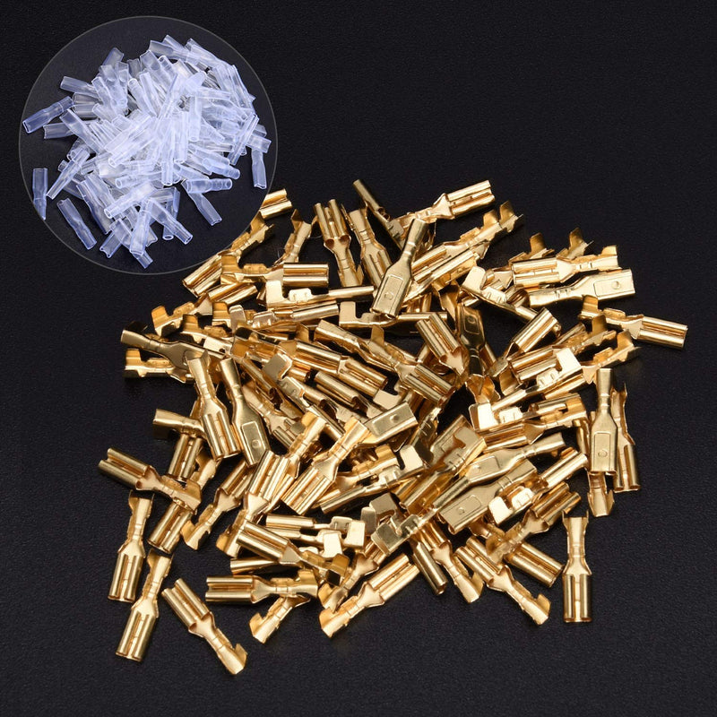  [AUSTRALIA] - 100pcs 2.8mm Crimp Terminal Female Spade Connector & Insulating Sleeve AWG 22~16 Gauge for Car Audio Speaker Brass Crimp Terminals Spade Electrical Crimp Connector Kit … 2.8mm Female