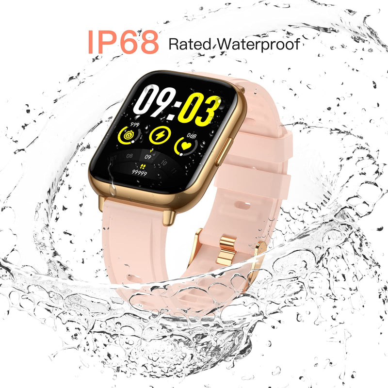  [AUSTRALIA] - AGPTEK Smart Watch, 1.69"(43mm) Smartwatch for Android and iOS Phones IP68 Waterproof Fitness Tracker Watch Heart Rate Monitor Pedometer Sleep Monitor for Men Women Rose gold case with pink band