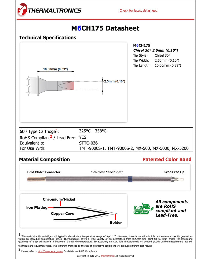  [AUSTRALIA] - Thermaltronics M6CH175 Chisel 30deg 2.5mm (0.10in) interchangeable for Metcal STTC-036