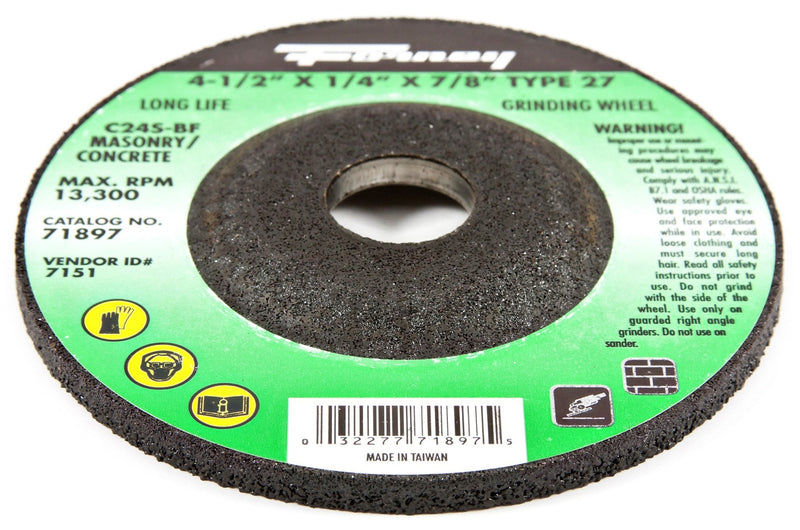  [AUSTRALIA] - Forney 71897 Grinding Wheel with 7/8-Inch Arbor, Masonry Type 27, C24S-BF, 4-1/2-Inch-by-1/4-Inch