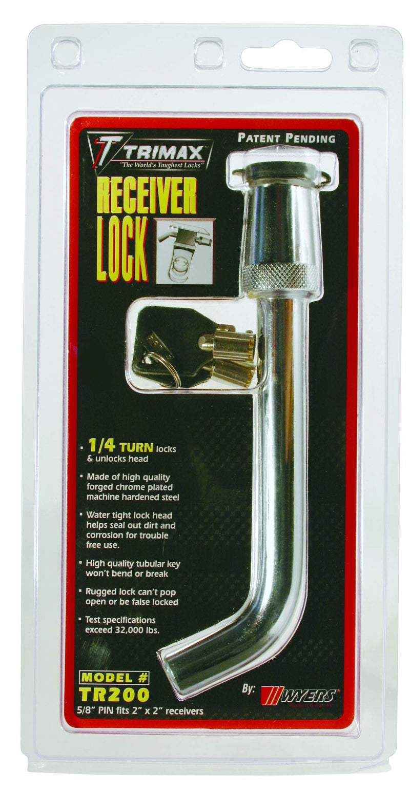  [AUSTRALIA] - Trimax Deluxe 5/8" Dia. Key Bent Pin Receiver Lock, 3-1/2" Span TR200, Clam Packaging