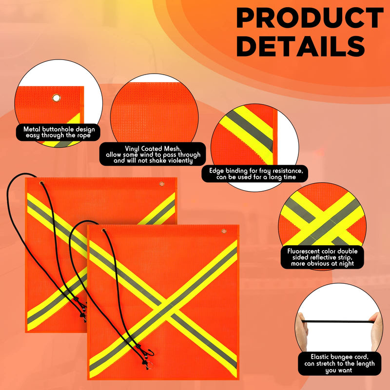  [AUSTRALIA] - 18 x 18 Inch Safety Flag 2 Pieces Bright Orange Warning Flag Mesh Weather Flag Weather Proof Flag with Grommet and Bungee Cord and Double Sided Reflective Strip for Truck Hunting Bike Trailer Hauling