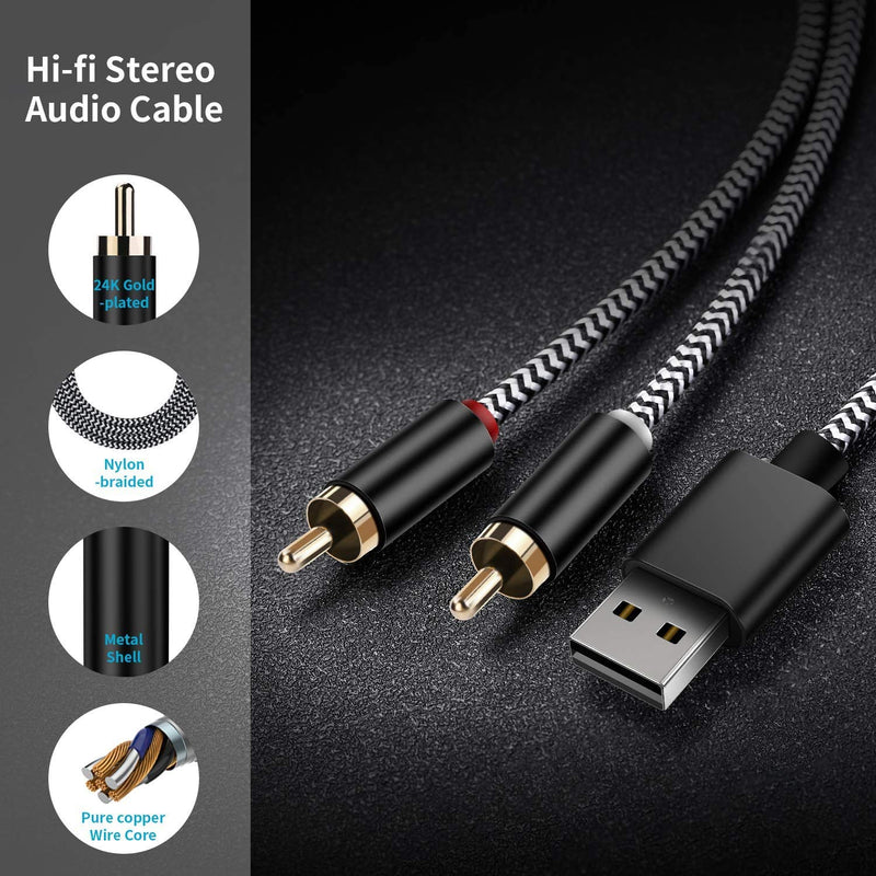  [AUSTRALIA] - USB to 2-Male RCA Audio Aux Cable for PC Stereo Y Splitter Cord Jack Adapter Compatible with USB A Laptop, Linux,Windows, Desktops and More Device for Amplifiers, Home Theater, Speaker (6.6Feet) 6.6Feet