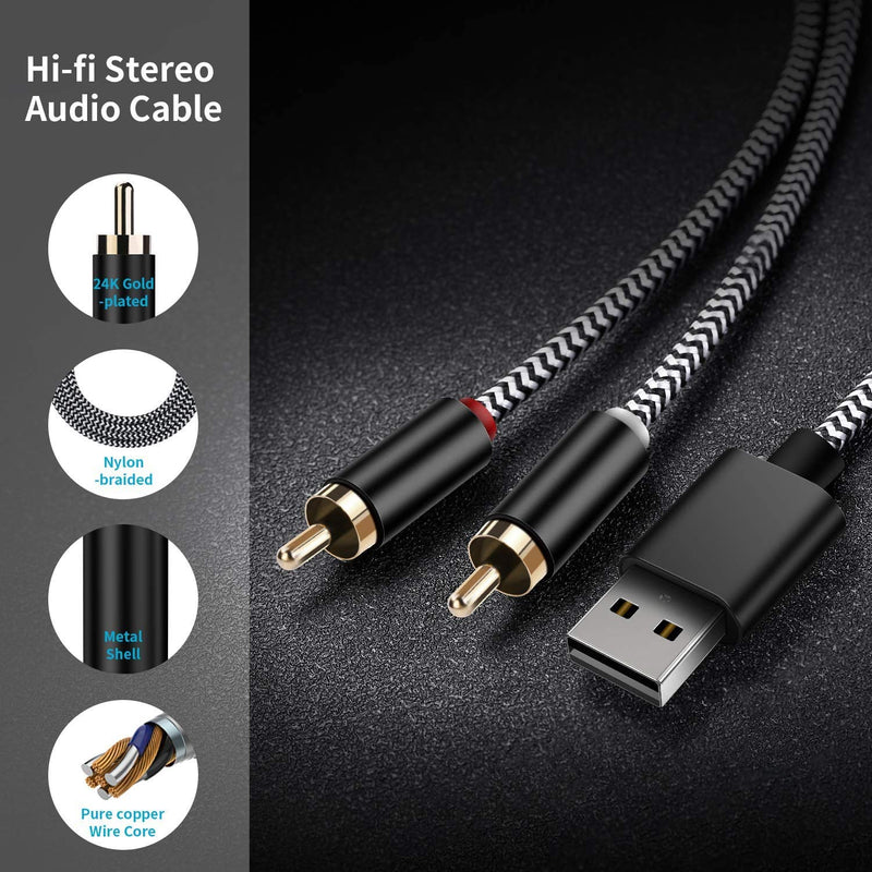 USB to 2-Male (6FT) RCA Audio Aux Cable for PC Stereo Y Splitter Cord Jack Adapter Compatible with USB A Laptop, Linux,Windows, Desktops, PS4 and More Device for Amplifiers, Home Theater, Speaker - LeoForward Australia