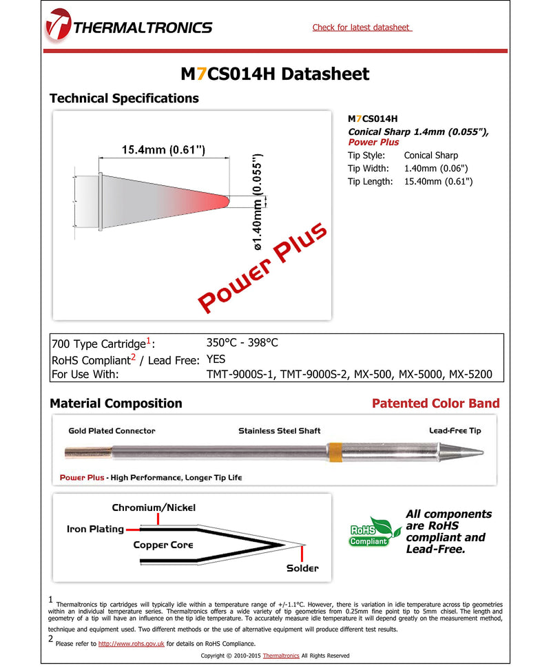  [AUSTRALIA] - Thermaltronics M7CS014H Conical Sharp 1.4mm (0.055in), Power Plus