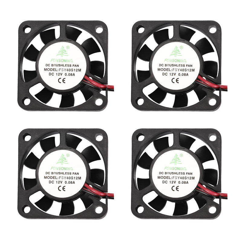  [AUSTRALIA] - Generic 4pcs 3D Printer Fan 40X40X10mm 2 Pin Quiet Blower Brushless Mini Cooling Fan 12V 0.08A DC with 280mm Cable for 3D Printer, DVR and Other Small Appliances Series Repair Replacement