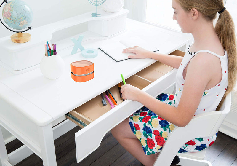  [AUSTRALIA] - ODISTAR Desktop Vacuum cleaner,Mini table dust sweeper Energy Saving,High endurance up to 400 mins,Cordless&360º Rotatable Design for Cleaning Hairs,Crumbs,Computer Keyboard of gifts for kids (orange) Orange
