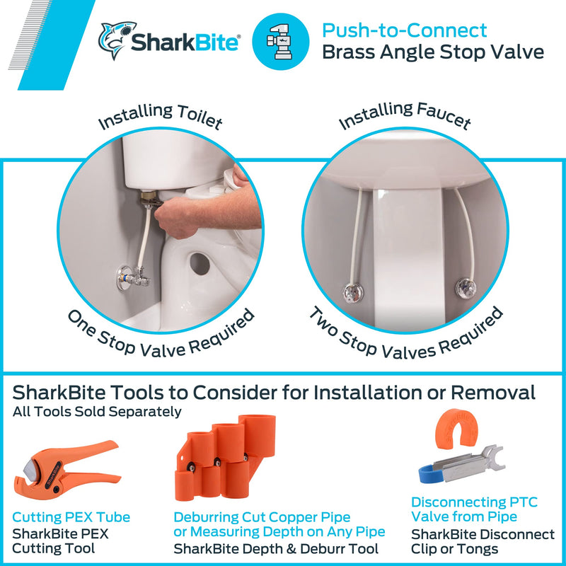  [AUSTRALIA] - SharkBite 23036-0000LF Compression Angle Stop Valve, 1/2 Inch x 3/8 Inch Push-to-Connect, PEX, Copper, CPVC, PE-RT