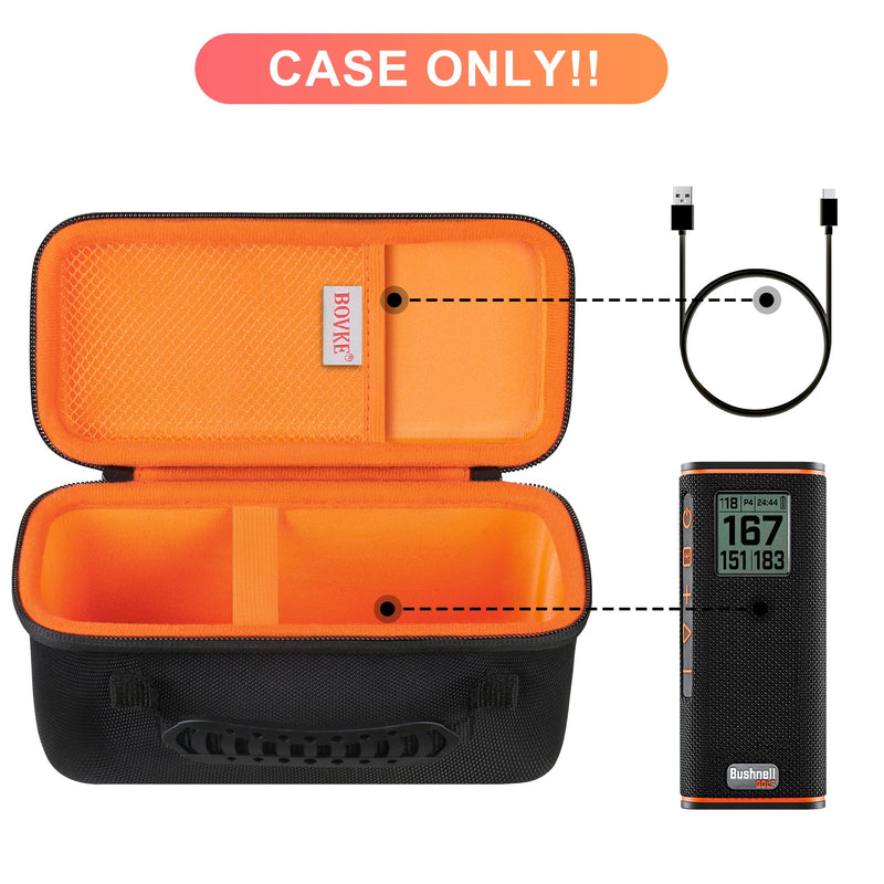  [AUSTRALIA] - BOVKE Carrying Case for Bushnell Wingman View Golf GPS Speaker, Extra Mesh Pocket for Charging Cords and Accessories, Black/Orange Wingman View Case