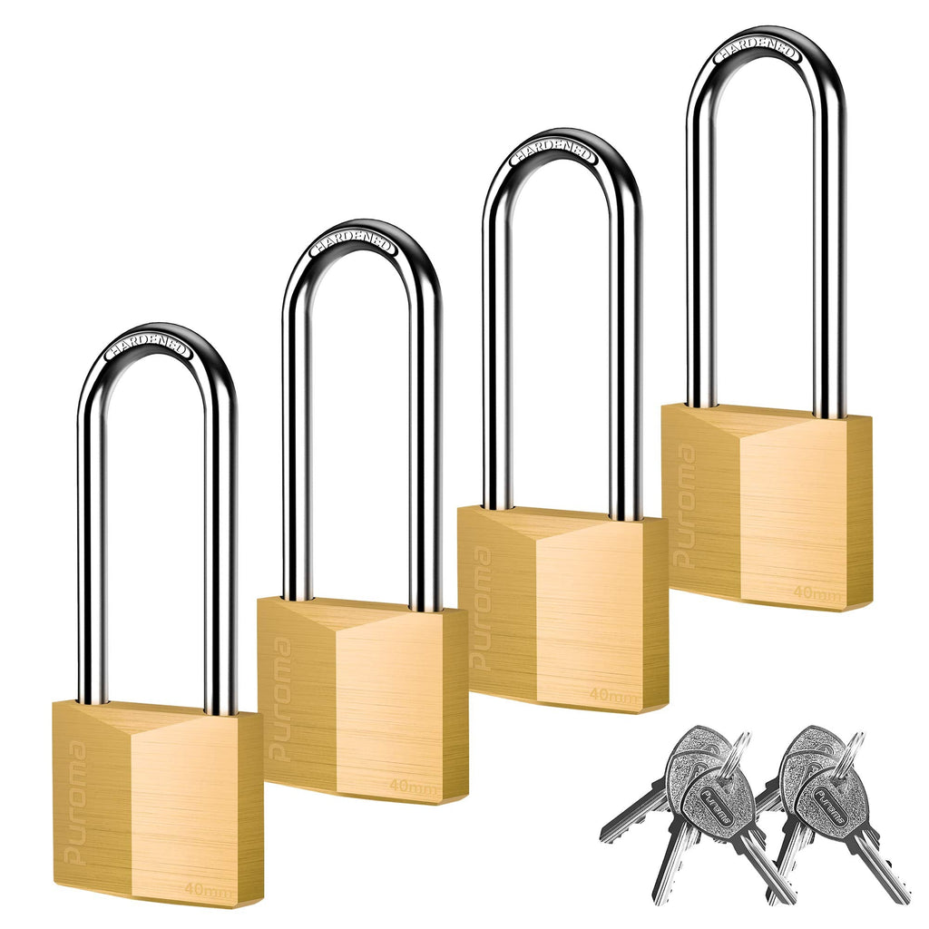  [AUSTRALIA] - Puroma 4 Pack Keyed Padlock Waterproof Solid Brass Lock, 2.6 Inch Long Shackle for Sheds, Storage Unit School Gym Locker, Fence, Toolbox, Hasp Storage