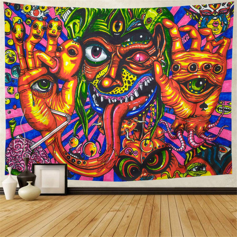  [AUSTRALIA] - Amhokhui Psychedelic Abstract Tapestry Trippy Bohemian Arabesque Tapestry Colorful Monster Fractal Tapestry Wall Hanging for Room (59"x 78", Monster) L/59.1" × 78.7"