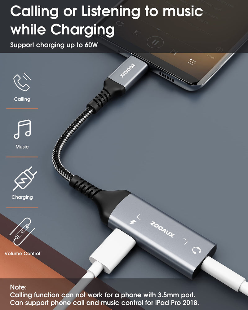  [AUSTRALIA] - [New Version] ZOOAUX USB Type C to 3.5mm Audio Adapter and Charger,2 in 1 USB C to Aux Audio Jack Splitter Hi-Res DAC and Fast Charging Dongle for Galaxy S22/S21/S20 Note 20/10,iPad Pro,Pixel 2/3/4 XL