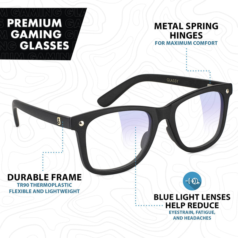  [AUSTRALIA] - GLASSY Mikemo Premium Blue Light Blocking Glasses, Anti Eyestrain and fatigue, Glasses for Computer and Gaming Matte Black Clear Gamer Lens