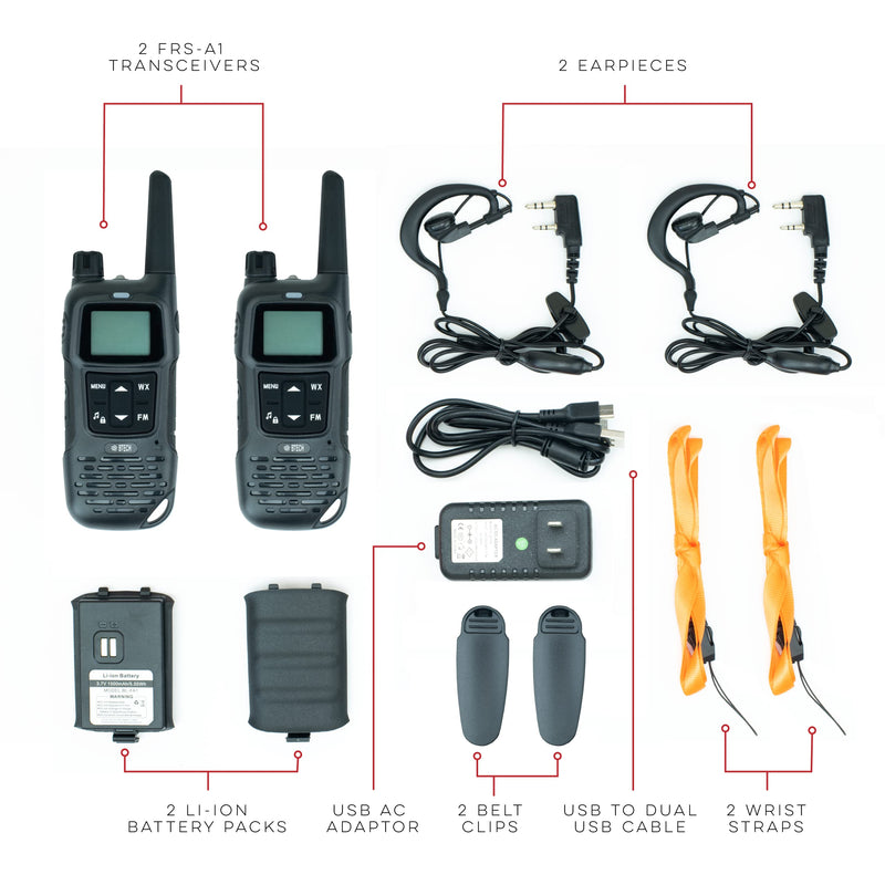  [AUSTRALIA] - BTECH FRS-A1 2 Pack FRS Black Walkie Talkies, NOAA, High Output Two-Way Radio. USB-C Charging, Built in Flashlight, FM Radio, NOAA, and More