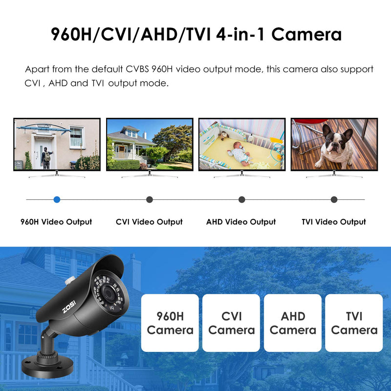 ZOSI 1080P HD 1920TVL Hybrid 4-in-1 TVI/CVI/AHD/960H CVBS CCTV Surveillance Weatherproof Bullet Security Camera 42PCS Infrared LEDs, 120ft IR Distance, For HD-TVI, AHD, CVI, and CVBS/960H analog DVR Wired Cam - LeoForward Australia