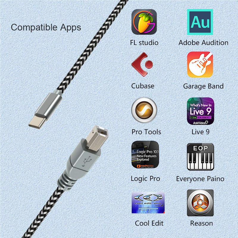  [AUSTRALIA] - MIDI Cable for iPad Pro,USB C to USB B MIDI OTG Cord Type C Printer Cable for MacBook/iPad Pro/Samsung/Google/Laptop,Work with Electronic Music Instrument/Piano/Midi Keyboard 6.6Ft Silver