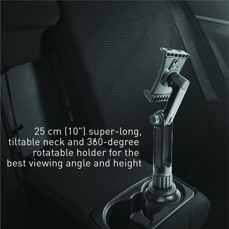  [AUSTRALIA] - Macally Heavy Duty Tablet Holder for Car - Works as Cup Holder Tablet Mount or Phone Cup Holder - Fits Devices 3.5" - 8” Wide with Case - Adjustable iPad Car Mount with 360° Rotatable Cradle