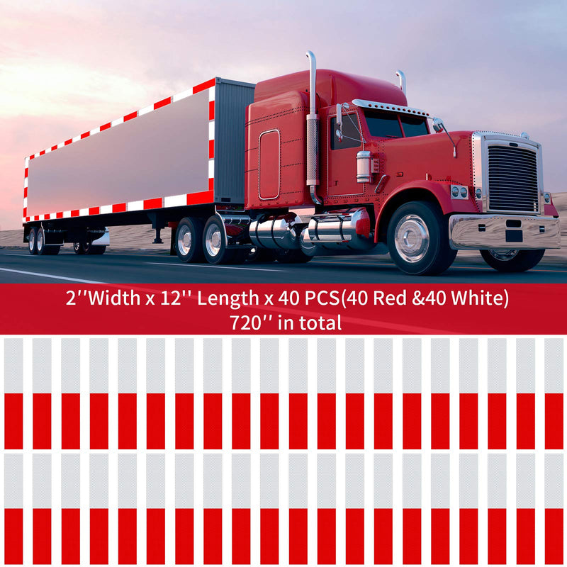  [AUSTRALIA] - 2 x 12 Inch Reflective Tape Waterproof Trailer Reflector Conspicuity Sticker Red and White Safety Caution Warning Self-Adhesive Trailer Sticker for Trailers, Cars, Trucks, Signs (40 Pieces) 40