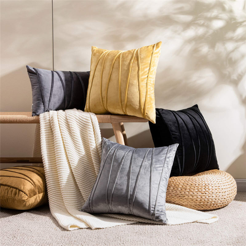  [AUSTRALIA] - Top Finel Decorative Lumbar Throw Pillow Covers Hand-Made Soft Velvet Striped Cushion Covers 12 X 20 for Couch Sofa Bedroom Car, Pack of 2, Grey 12"x20"