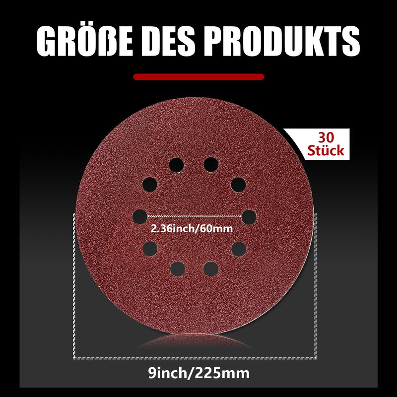  [AUSTRALIA] - 30 pieces 225 mm sandpaper Velcro, 40 grit 10 hole, are suitable for long-neck sanders, drywall sanders, and Giraffen Sanders P40