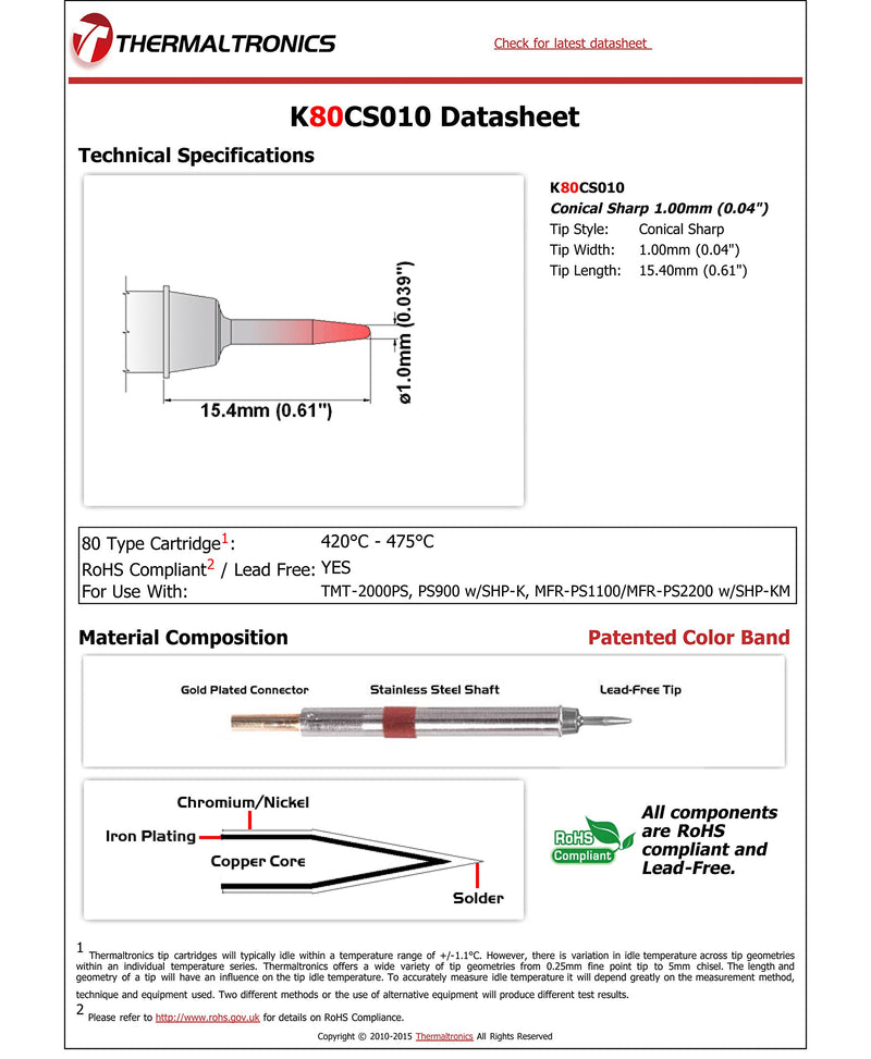  [AUSTRALIA] - Thermaltronics K80CS010 Conical Sharp 1.00mm (0.04in)