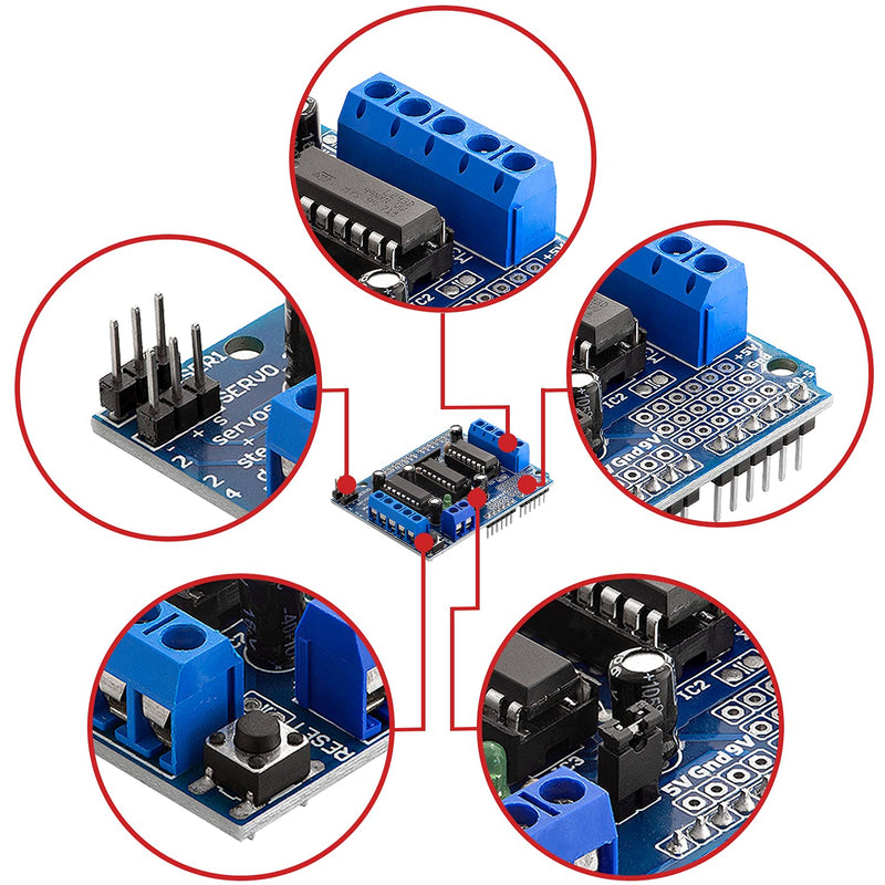  [AUSTRALIA] - AZDelivery 5 x L293D Motor Driver Shield, 4-channel motor driver shield, stepper motor driver, stepper expansion board compatible with Arduino including e-book!