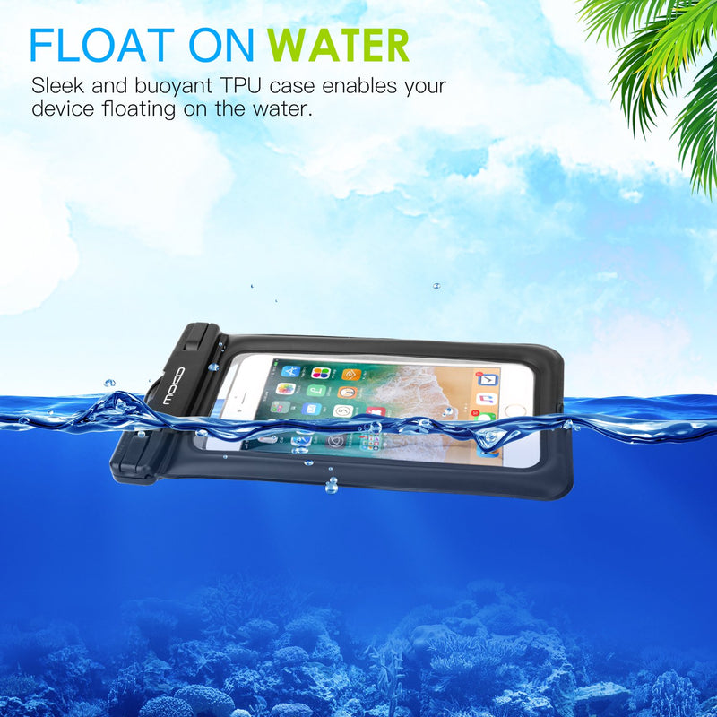  [AUSTRALIA] - MoKo Floating Waterproof Phone Pouch Holder, Floatable Phone Case Dry Bag with Lanyard Armband Compatible withiPhone 13/13 Pro Max/iPhone 12/12 Pro Max/11 Pro, Xr/Xs Max,8/7, Samsung S21/S10/S9/S8 1 - Black