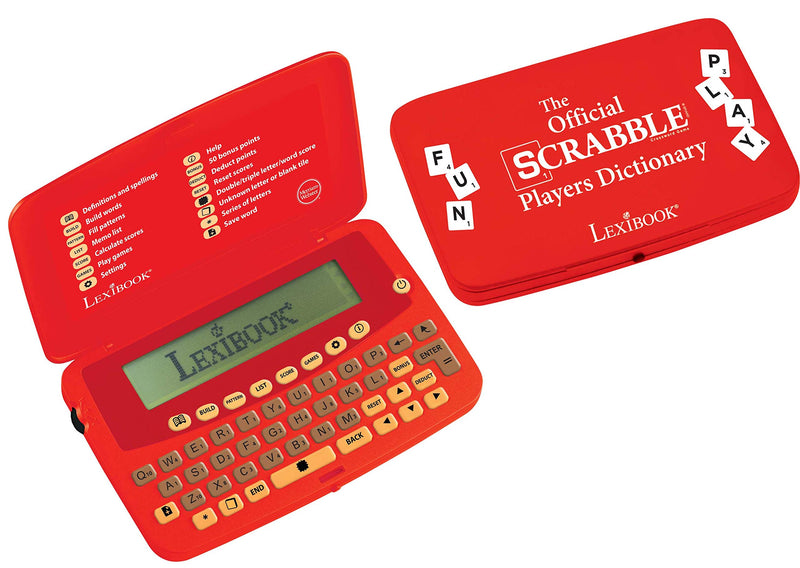  [AUSTRALIA] - Lexibook The official Scrabble Players Dictionary, practical, small and weightless format, Built-in jog dial on the left side, Optimize your score, Batterie, Red, SCF-428AUS
