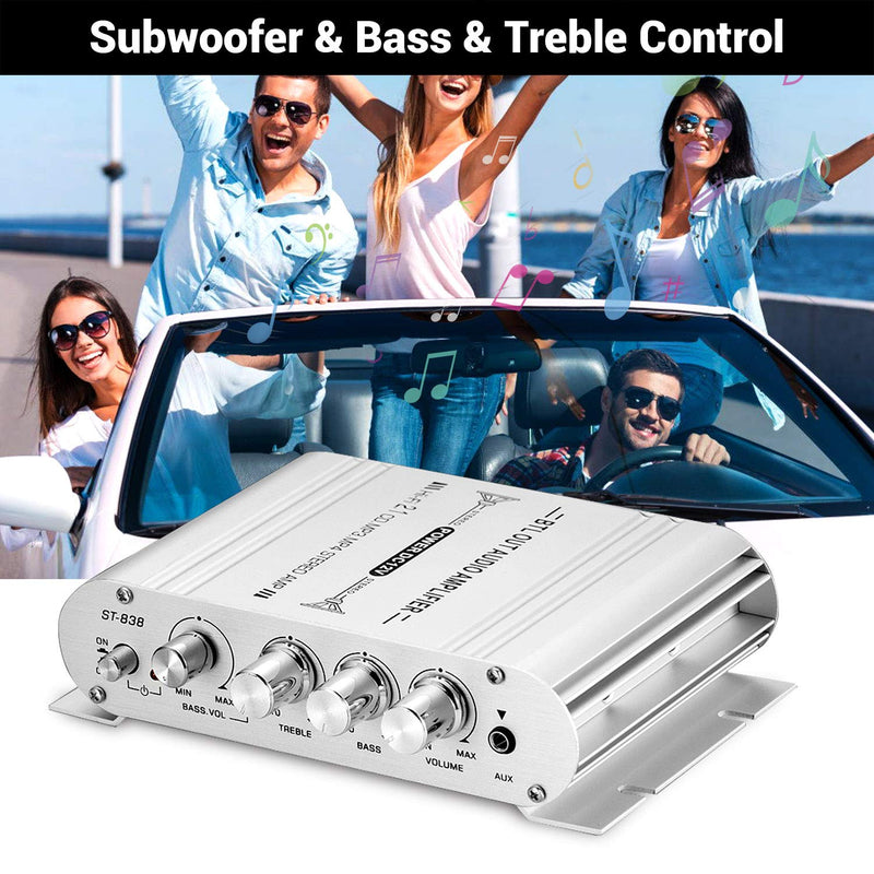 Facmogu ST-838 40W 2x20W Mini Digital Hi-Fi Power Amplifier, 2.1CH Subwoofer Amp Stereo Bass Audio Player with 12V 3A Power Adapter, Stereo Amplifier System for CD MP3 MP4 PC Car Home Speaker 20Wx2+40W Passive Subwoofer No BT - LeoForward Australia