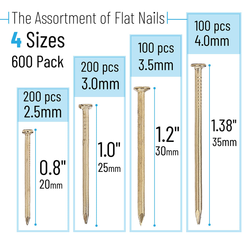  [AUSTRALIA] - Mr. Pen- Nail Assortment Kit, 600 Pcs, 4 Sizes, Gold, Small Nails, Nails for Hanging Pictures, Finishing Nails, Wall Nails for Hanging, Pin Nails, Hardware Nails, Assorted Nails, Galvanized Nails.