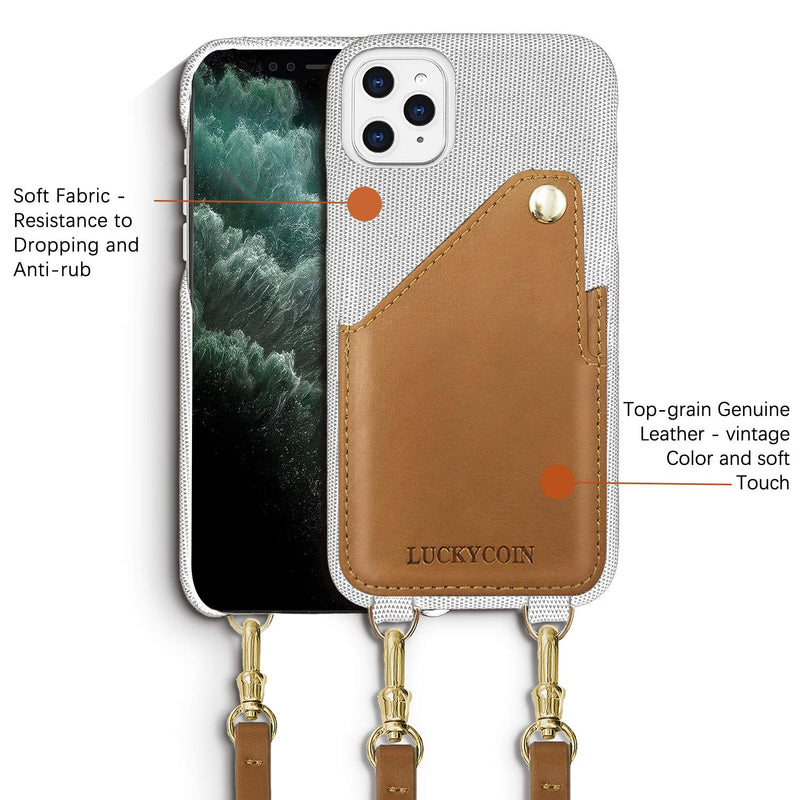  [AUSTRALIA] - LUCKYCOIN for iPhone Xs Max Premium Fabric Top Grain Real Leather Slim Crossbody Phone Case with Card Holder Card Slot Adjustable & Detachable Leather Strap for Apple iPhone Xs Max 6.5 inch White iPhone XS MAX-White