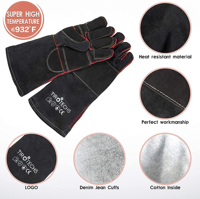  [AUSTRALIA] - TIROTECHS Animal Handling Gloves - Pet Handle -Dog Bite Gloves for Grooming - Leather Welding Gloves /Kevlar /Bite Proof Red