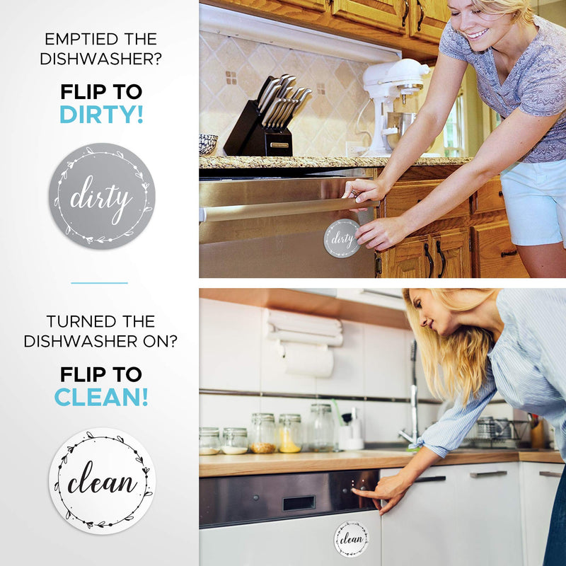 Dishwasher Magnet Clean Dirty Sign: Works on Stainless Steel Non Magnetic Dish Washers - 3.15" - Includes Magnetic Piece with Adhesive - Farmhouse Kitchen Accessories Decor, Apartment Necessities White - LeoForward Australia