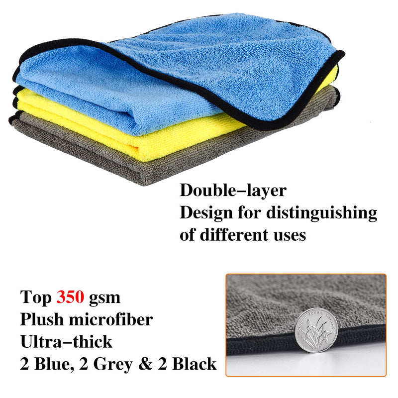  [AUSTRALIA] - GTF Microfiber Car Cleaning Cloths, 16'' x 24'' Large Microfiber Car Cloth Double-Side Plush & Super Absorbent Car Cleaning Towel for Home Polishing Washing and Detailing (6 Pack) 350gsm & pack of 6