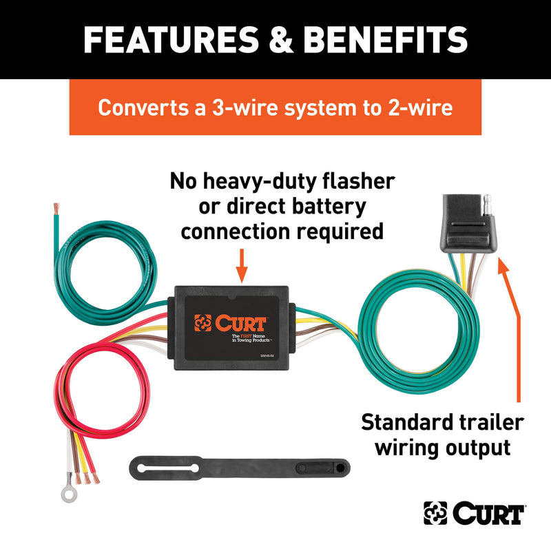  [AUSTRALIA] - CURT 56130 Non-Powered 3-to-2-Wire Splice-in Trailer Tail Light Converter, 4-Pin Wiring Harness