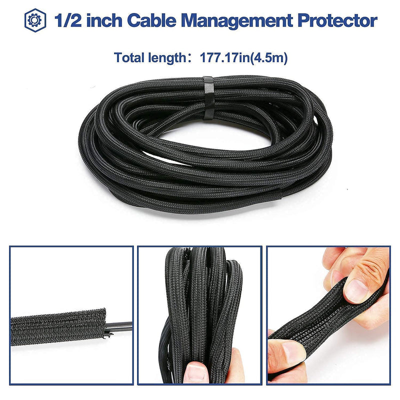  [AUSTRALIA] - JOTO Cord Management System for TV/Computer/Home Entertainment Bundle with JOTO 15ft - 1/2 inch Cord Protector Wire Loom Tubing Cable Sleeve