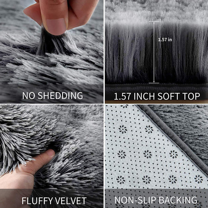  [AUSTRALIA] - GKLUCKIN Shag Ultra Soft Area Rug, Non-Skid Fluffy 4'X4' Grey Black Round Plush Indoor Fuzzy Accent Circle Faux Fur Small Rugs for Living Room Bedroom Nursery Decor Kids Playroom Round: 4x4 Feet Round: Grey/Black