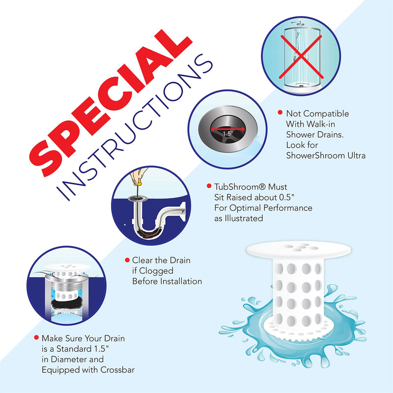 TubShroom The Revolutionary Tub Drain Protector Hair Catcher/Strainer/Snare, White, 2.25 x 2.25 Inch - LeoForward Australia