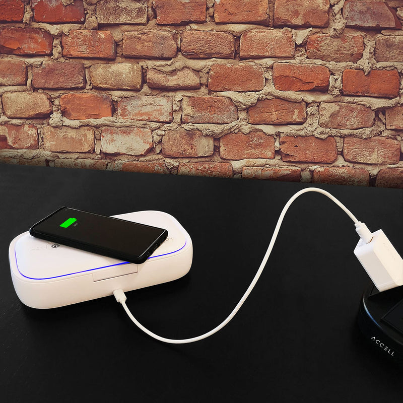  [AUSTRALIA] - Accell UV Light Sanitizer with 15W Wireless Charging - Deep Cleaning Sanitizer for Cellphones and Small Gadgets with Aroma Diffuser and a Wireless Charger for Qi Compatible Devices (D233B-002F)