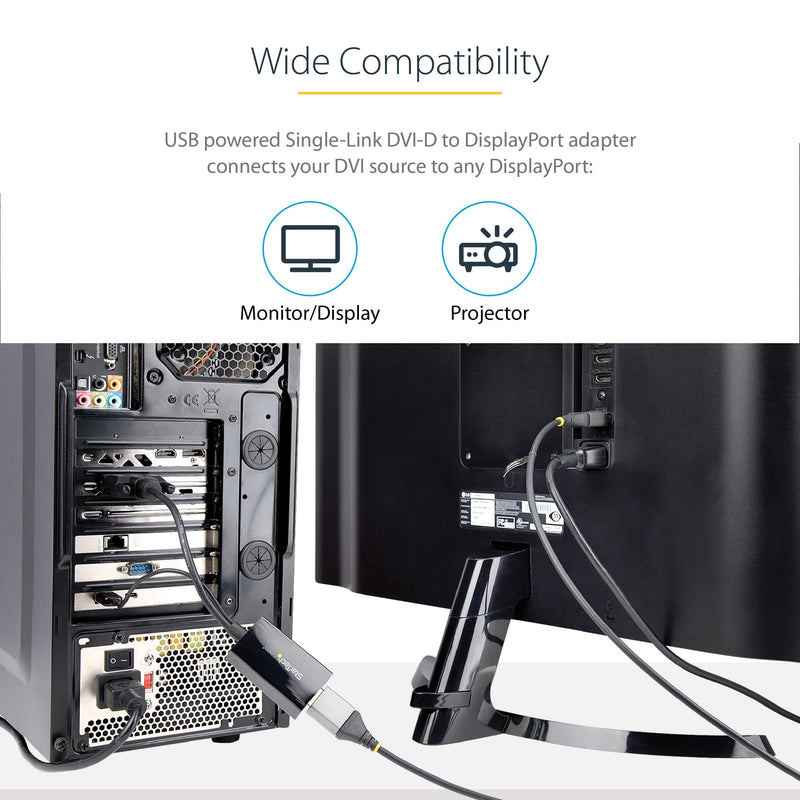  [AUSTRALIA] - StarTech.com DVI to DisplayPort Adapter - USB Power - 1920 x 1200 - DVI to DisplayPort Converter - Video Adapter - DVI-D to DP (DVI2DP2)