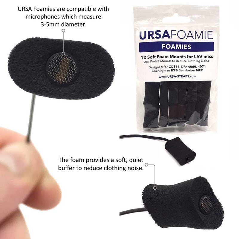  [AUSTRALIA] - URSA Foamies: Soft Foam Mounts for Wireless Lav Mics. Can be stuck directly to the skin or costume. Fits SANKEN COS11, SENNHEISER MKE2, RODE LAV, DPA 4060/4070 (Pack of 12) (Black) Black