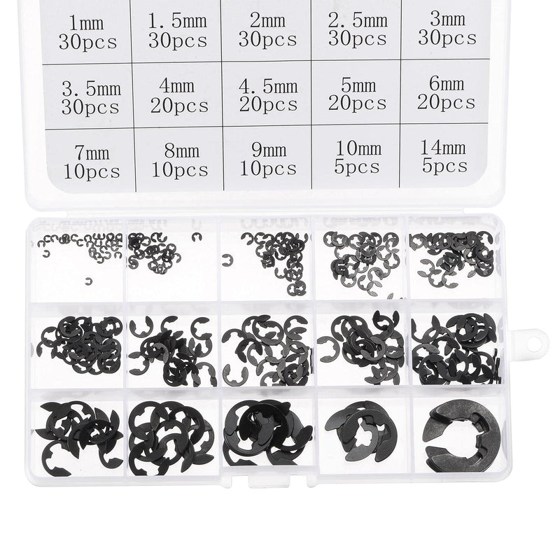  [AUSTRALIA] - uxcell E-Clip Circlip - 300Pcs 15-Size External Retaining Shaft Snap Ring Carbon Steel Assortment Kit Black - Size: 1mm to 14mm